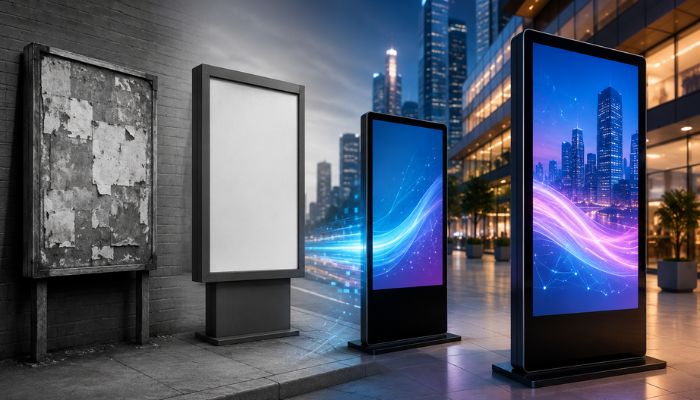 Explore the journey of digital signage from traditional static displays to intelligent, interactive solutions. Discover how modern digital signage is transforming business communication, customer engagement, and brand visibility in 2026.
